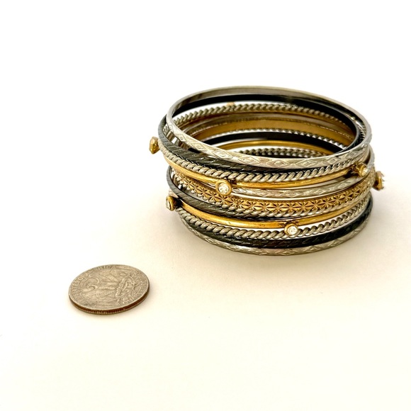 NEIMAN MARCUS Stackable Mixed Metal Bangle Set of 12 | NWT - Picture 7 of 9